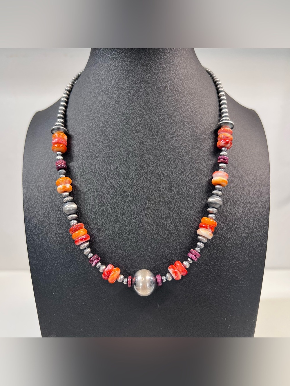Native American Sterling Silver Desert Pearl & Spiny Oyster Necklace